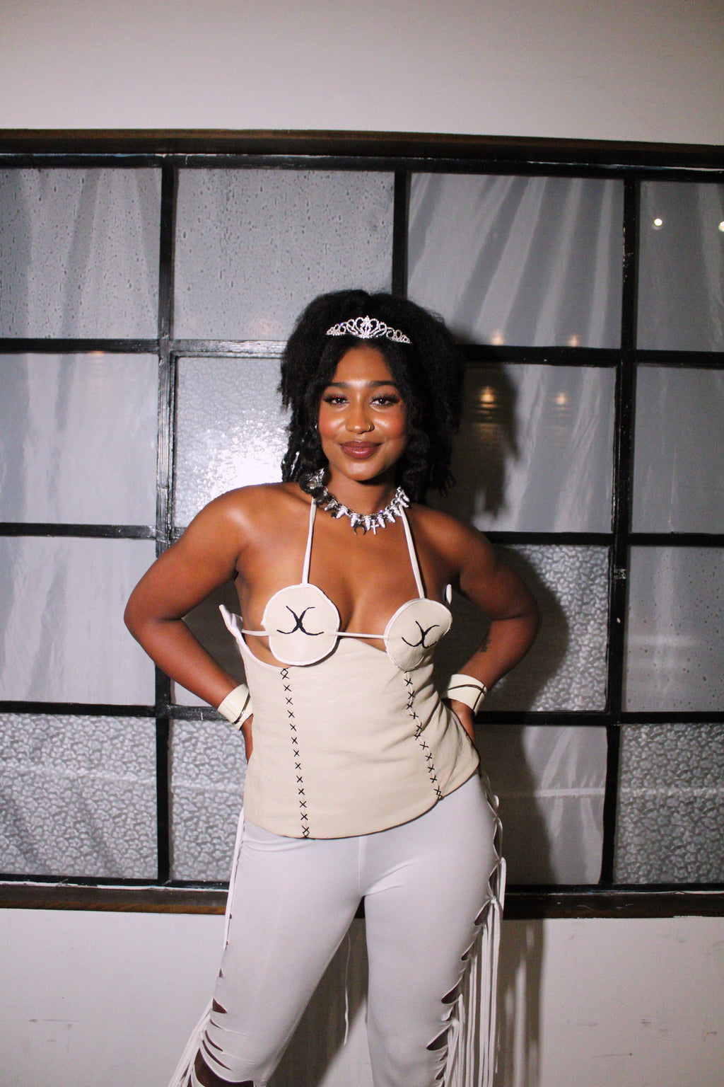 Tan hand embroidered under bust corset
