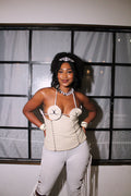 Tan hand embroidered under bust corset