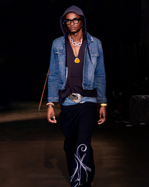 Denim double-layered sweatpants
