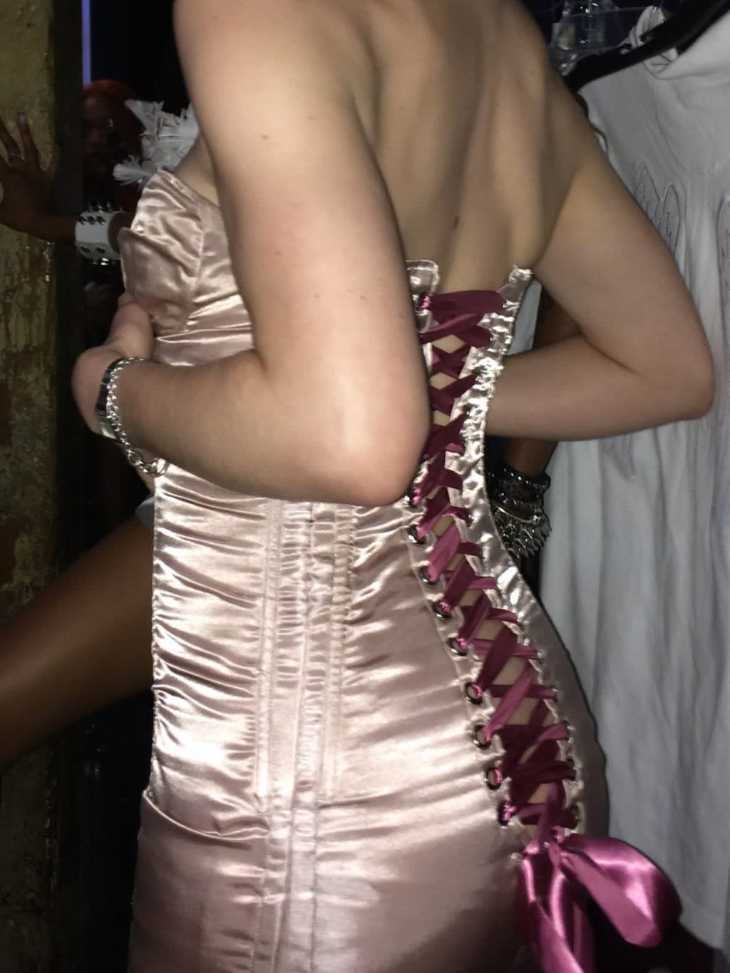 Soft Pink Lace-up Corset Dress