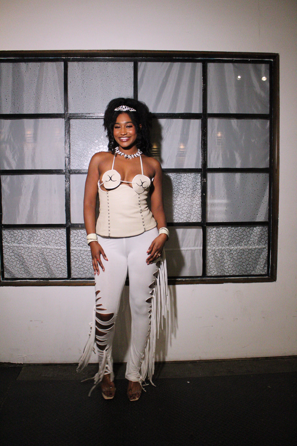 White fringe leggings